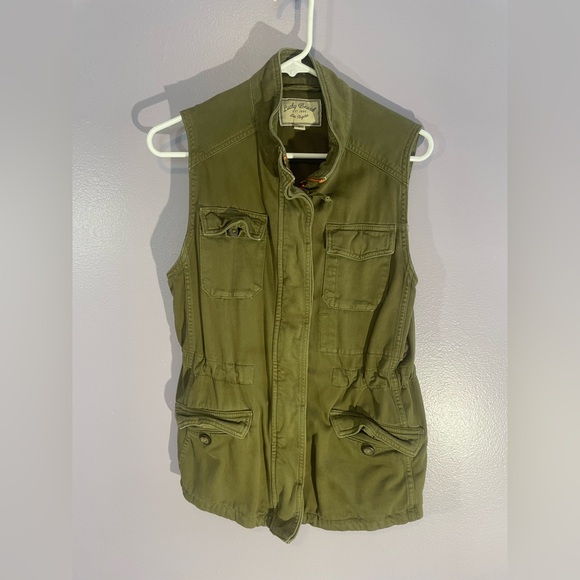Lucky Brand Vest Womens Small Green Full Zip Button Military Style Cargo Pockets - Picture 1 of 4